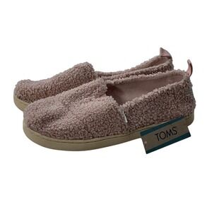 NWT TOMS Youth 3.5Y Alpargata Cloudy Pink Fuzzy Faux Shearling Shoes [10018675]